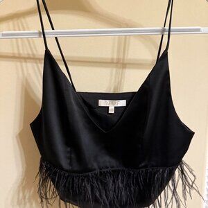 Wayf Black Cropped Cami with Feather Trim - Size XS